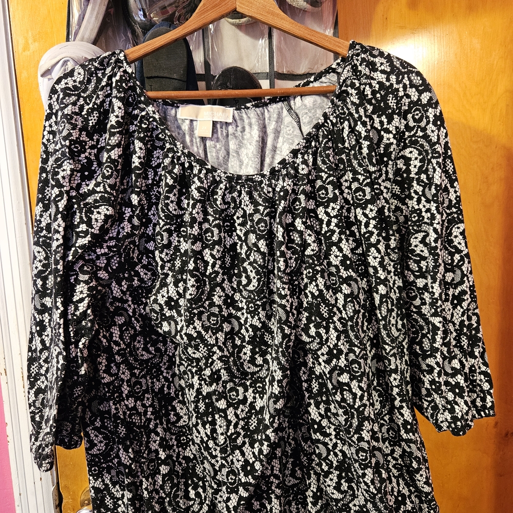 Michael Kors Black and White Floral Blouse